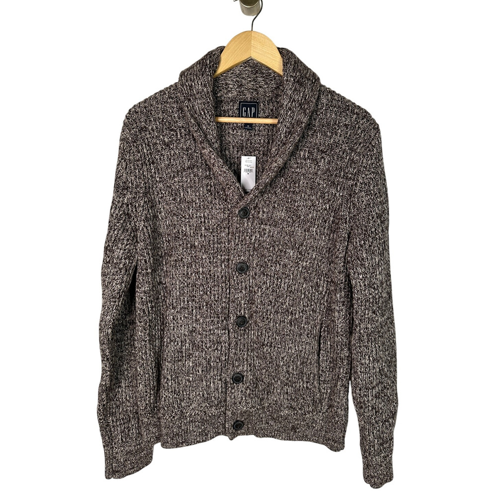 NWT! GAP M Shawl Collar Cardigan Grandpa Fisherman Sweater Cotton Jacket Brown - Picture 2 of 9